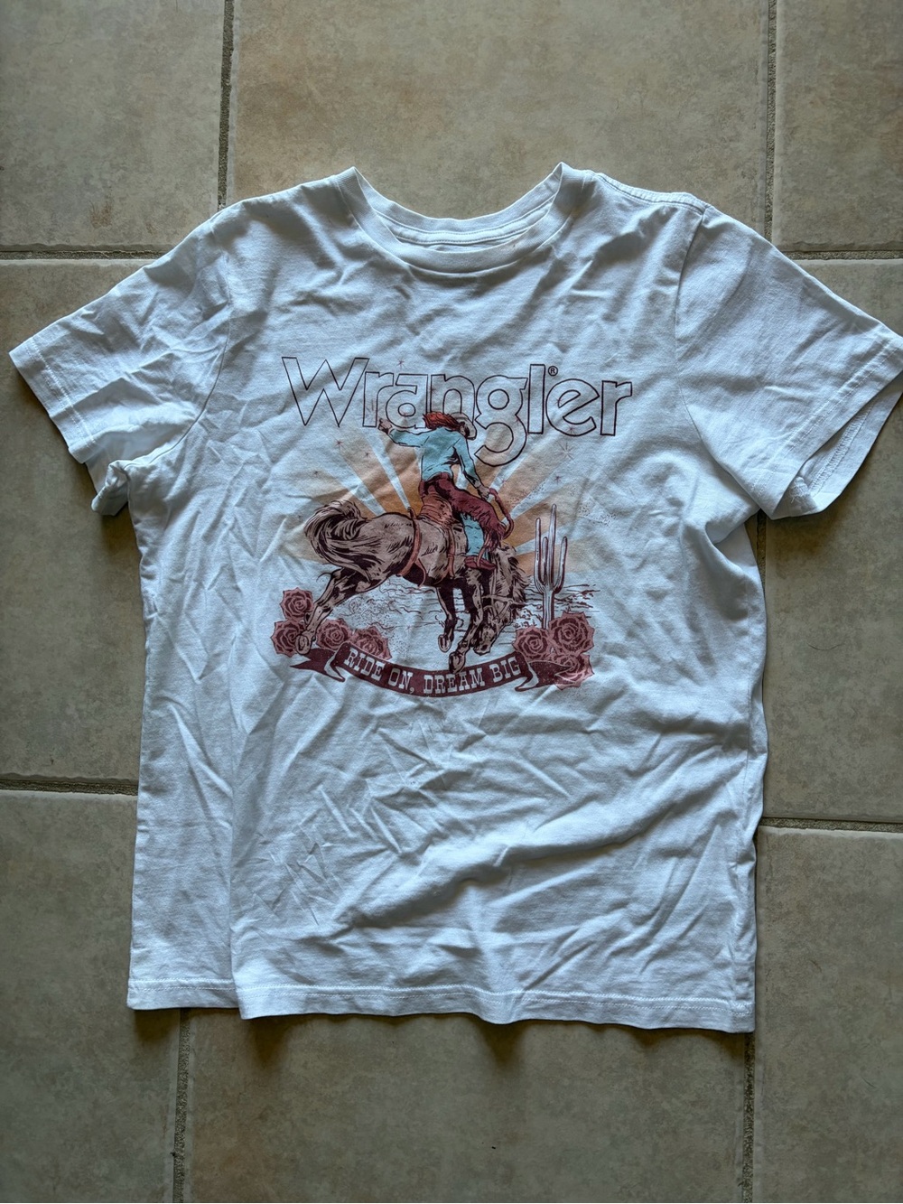Wrangler White Girls' Short Sleeve Graphic Tee with Rodeo Print